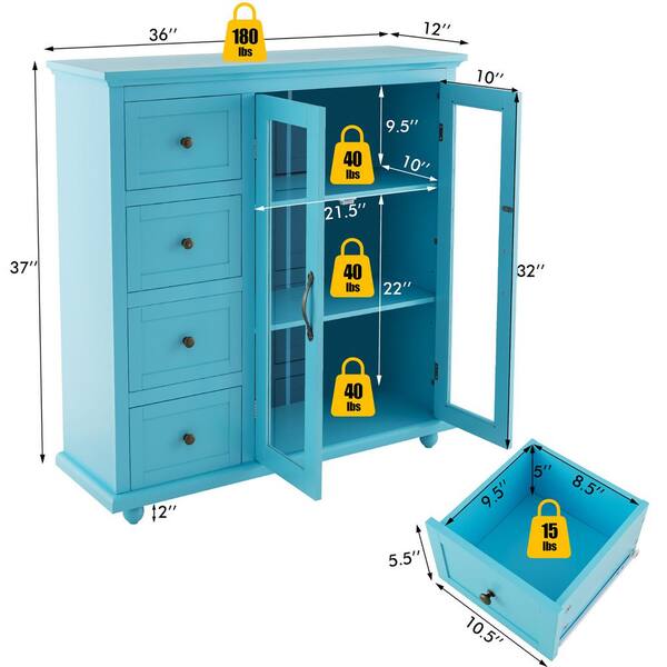 Costway Blue Wooden 36 in. Buffet Sideboard Table Kitchen Costway Blue Wooden 36 in. Buffet Sideboard Table Kitchen