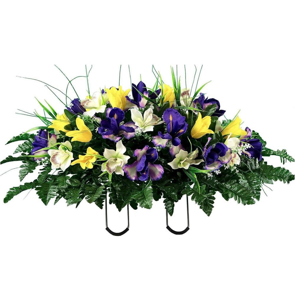 15in. Yellow Purple Outdoor Artificial Tulips Flowers, Outdoor Grave Decora