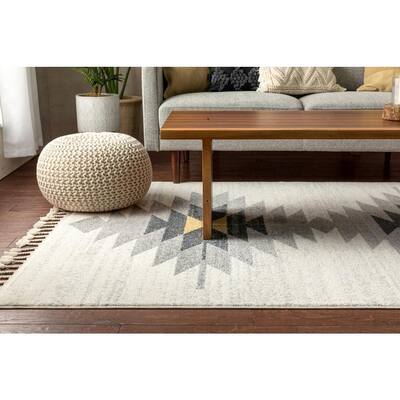 Serenity Moto Ivory Tribal Southwestern 7 ft. 10 in. x 9 ft. 10 in. Distressed Area Rug