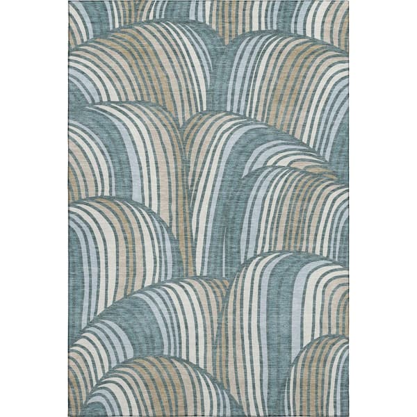 Mayfield Premium Machine Washable Abstract AMF2546 Teal 10 ft. x 14 ft. Area Rug