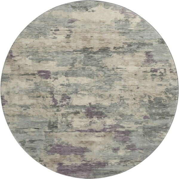 Mayfield Premium Machine Washable Abstract AMF2074 Sage 8 ft. x 8 ft. Round Rug