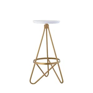 Spiroa 30 in. Modern Industrial Metal Backless Circular Bar Stool, White Seat with Gold Frame