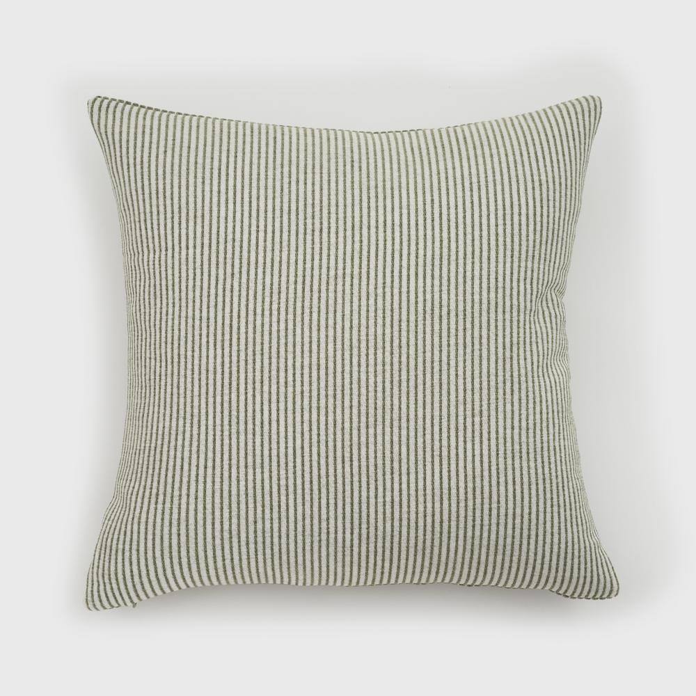 Elsa Reversible Winter Moss Green Woven Pinstripes Pillow, 18in x 18in