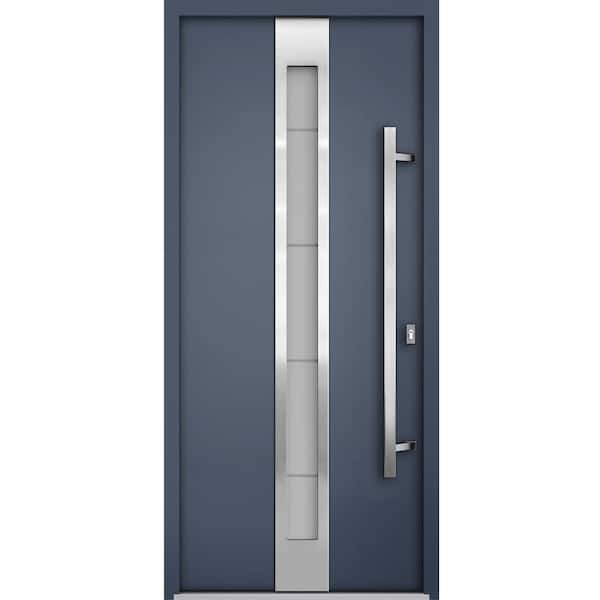 VDOMDOORS 36 in. x 80 in. Left-hand/Inswing Frosted Glass Gray Graphite Steel Prehung Front Door with Hardware