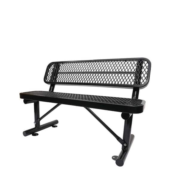Unbranded 48 in. Black Metal Steel Outdoor Bench with Backrest