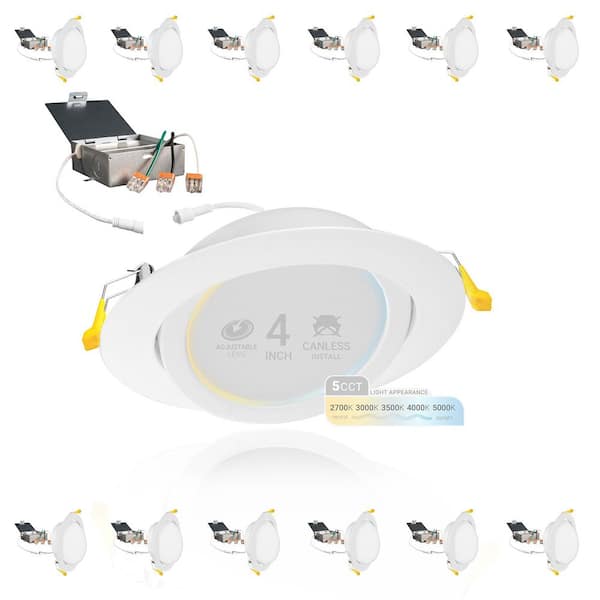 4 in. LED White Adjustable Ultra Slim Canless Integrated LED Recessed Light Kit 5 CCT 2700K to 5000K Dimmable (12-Pack)