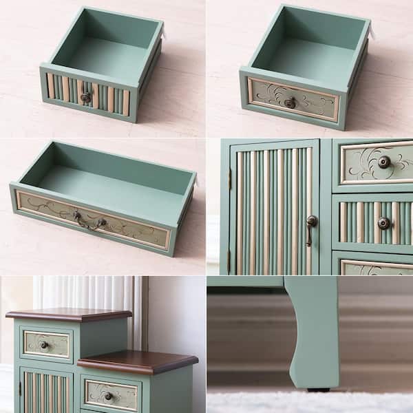 shabby chic green dresser Ahokua Vintage 12 in. W Farmhouse Handcrafted Wood Accent Chest with 1-Door and 5-Drawer for Living Room Entryway Leg height