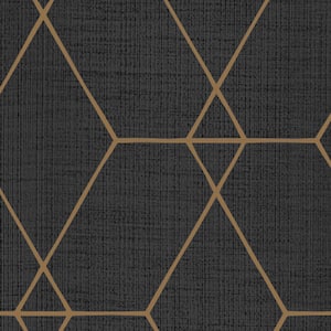 Hexagon Geometric Art Deco Lines Ebony Peel and Stick Vinyl Wallpaper