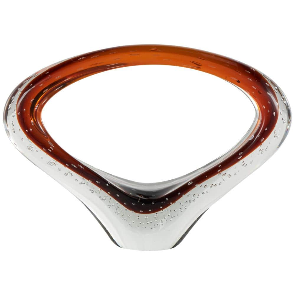 Litton Lane Copper Glass Cutout Oval Ombre Abstract Sculpture with Bubble Texturing and Clear Accents