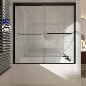 56 to 60 in. W x 58 in. H Sliding Framed Tub Door in Matte Black with Clear Glass