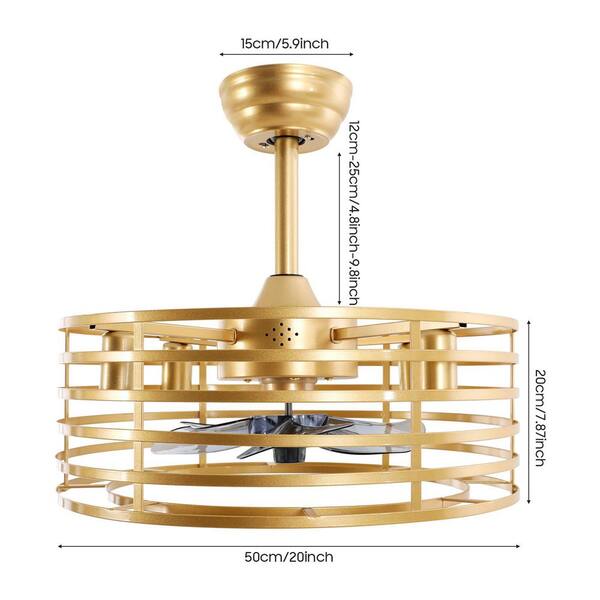 OUKANING 20 in. Indoor Modern Enclosed Gold Semi Flush Mount Metal