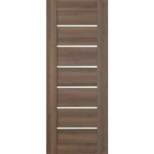 Vona 07-02 28 in. x 79.375 in. No Bore 6-Lite Frosted Glass Pecan Nutwood Wood Composite Interior Door Slab