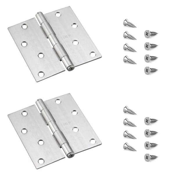 Onward 4 in. x 4 in. Brushed Chrome Full Mortise Butt Hinge with Removable Pin (2-Pack)