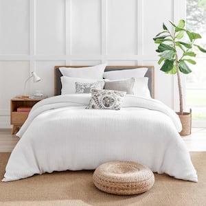 Mills Waffle Bright White Solid Cotton King/Cal King Duvet Cover Set