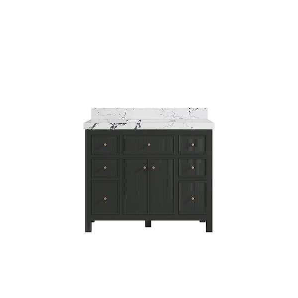 Willow Collections Sonoma 42 in. Single Sink Freestanding Black Top Bath Vanity with Viola Night Quartz Top Unassembled
