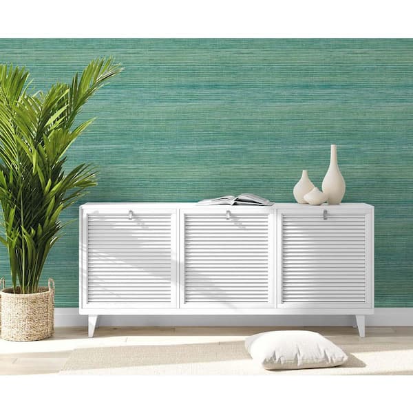 60.75 sq. ft. Teal Stria Unpasted Embossed Vinyl Wallpaper Roll