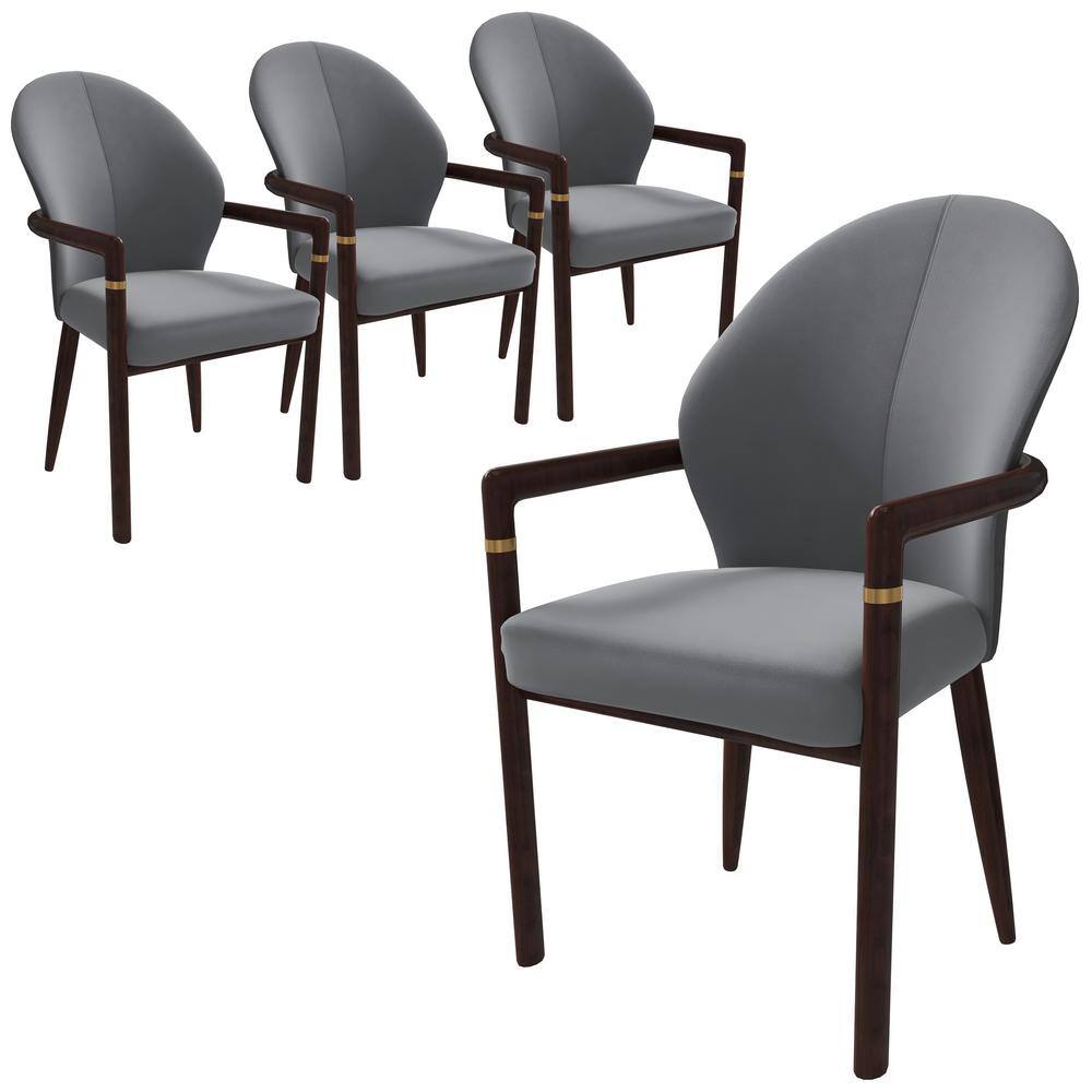 Rubberwood Dining Chair with Leather Upholstery and Ergonomic Design Opaline Series Set of 4 in Grey price history on PriceWatchPro