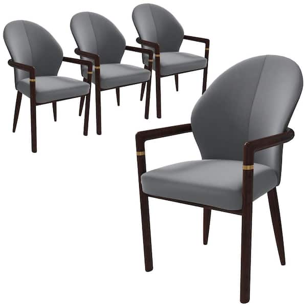 Leisuremod Rubberwood Dining Chair with Leather Upholstery and Ergonomic Design Opaline Series Set of 4 in Grey