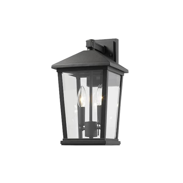 Unbranded Beacon Black Outdoor Hardwired Lantern Wall Sconce with No Bulbs Included