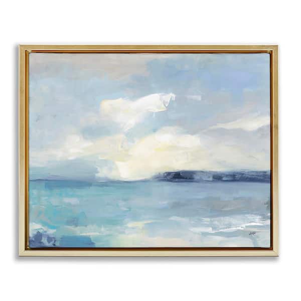 Stupell Industries Sunny Peninsula Seascape by Julia Purinton Gold Floater Frame Nature Graphic Art Print 25 in. x 31 in.
