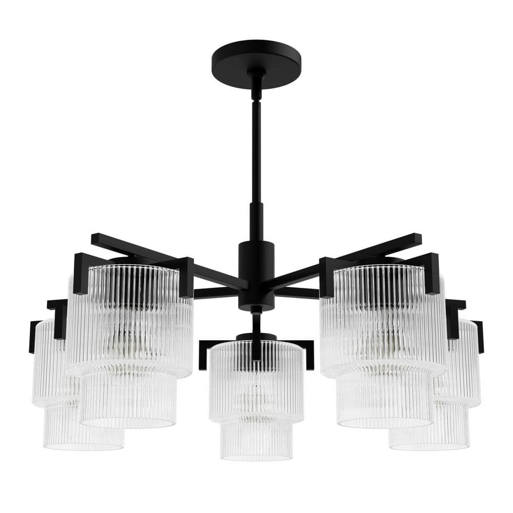 Ontario Matte Black and Clear Glass 5-Light Drum Chandelier