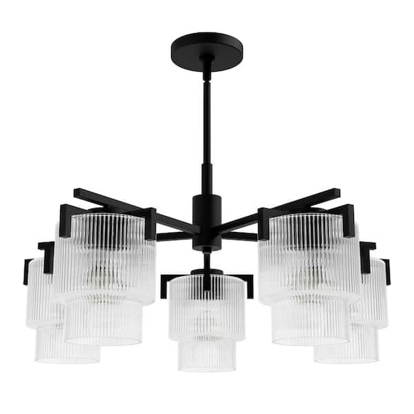 Hunter Ontario 5-Light Matte Black Shaded Round Chandelier for Dining Room with No Bulbs Included