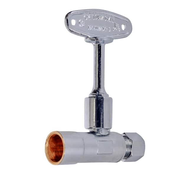 1/2 in. SWT x 3/8 in. Comp Water Supply Stop Valve with Quarter Turn Loose Key; Lead Free Chrome Plated Brass