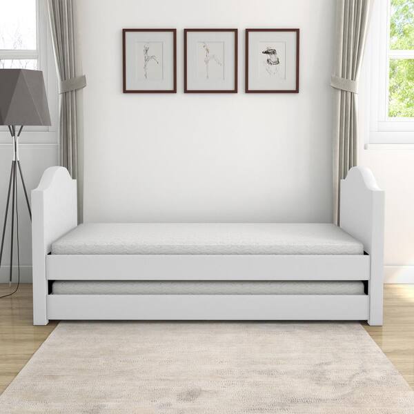 Rest Rite Estel Contemporary, White Leather Trundle Daybed