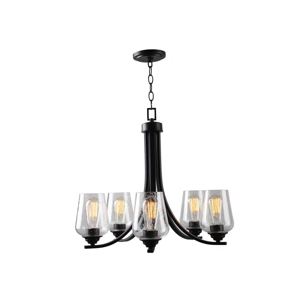 Coal Finish 5-Light Chandelier with Clear Seeded Glass Shades
