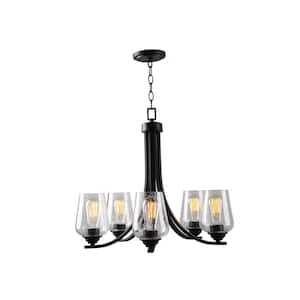 Shyloh 5-Light Black Chandelier with Clear Seeded Glass Shades
