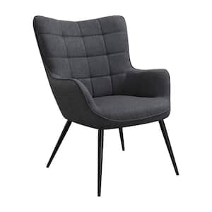 Charcoal Gray Woven Fabric Accent Chair with Grid Tufted Wingback