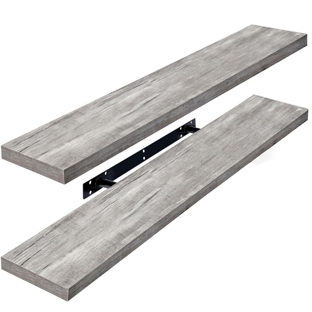 35 in. W x 9 in. D Grey Floating Decorative Wall Shelf (Set of 2)