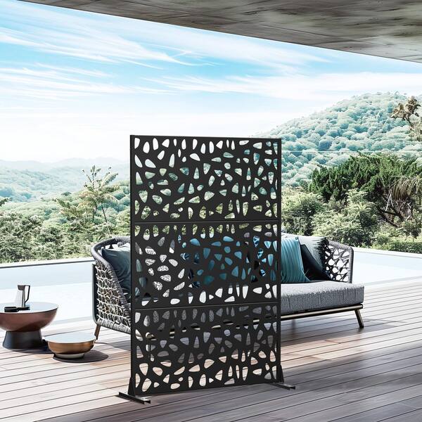 6 ft. x 4 ft. Privacy Fence Screen Black Galvanized Metal for Garden Fence in Pebble Pattern