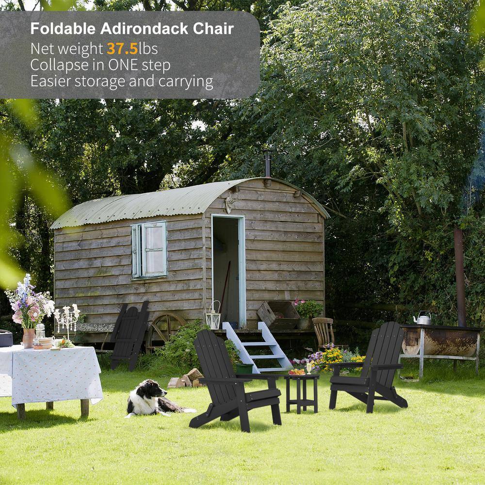 Black Plastic Folding Adirondack Chairs Set of 4