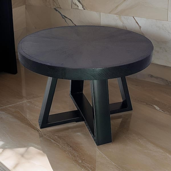 Benjara Raj 23.6 in. Black Round Wood Coffee Table with Iron