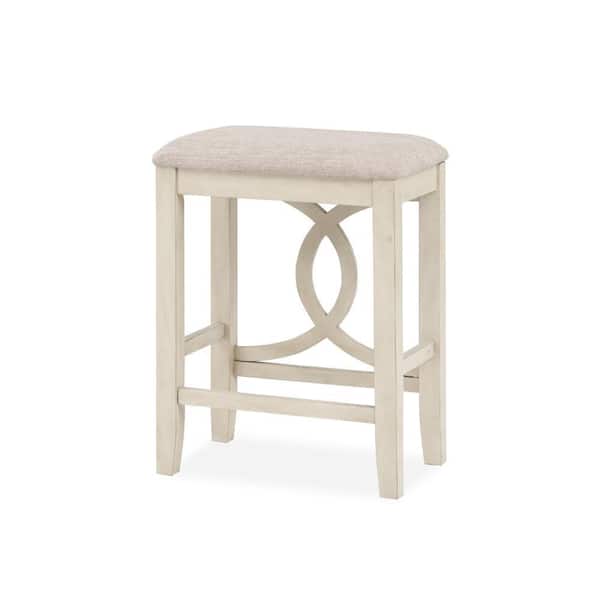 Benjara 20.25 in. Beige and Bisque White Backless Wood Frame Bar Stool with Polyster Seat (Set of 2)