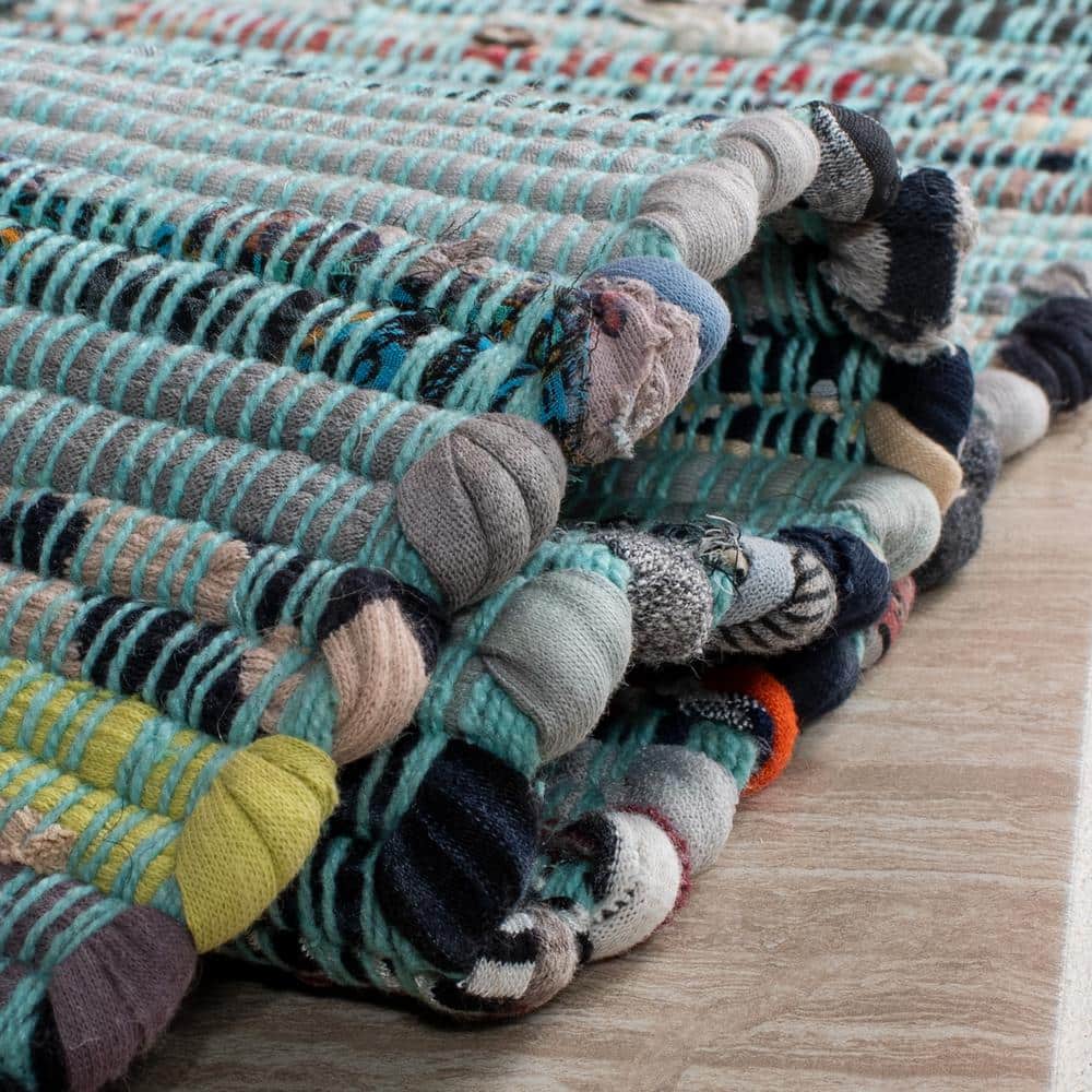 Turquoise & Multi Handwoven Boho Stripe Cotton Rug 10' x 14'