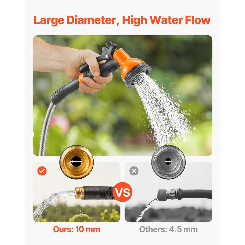 25 ft Stainless Steel Heavy Duty Garden Hose with Adjustable Nozzle