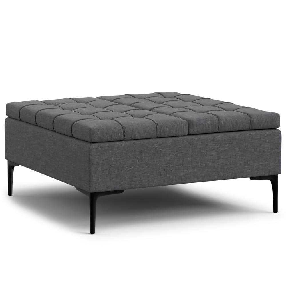 Slate Grey Tufted Lift-Top Storage Cocktail Ottoman