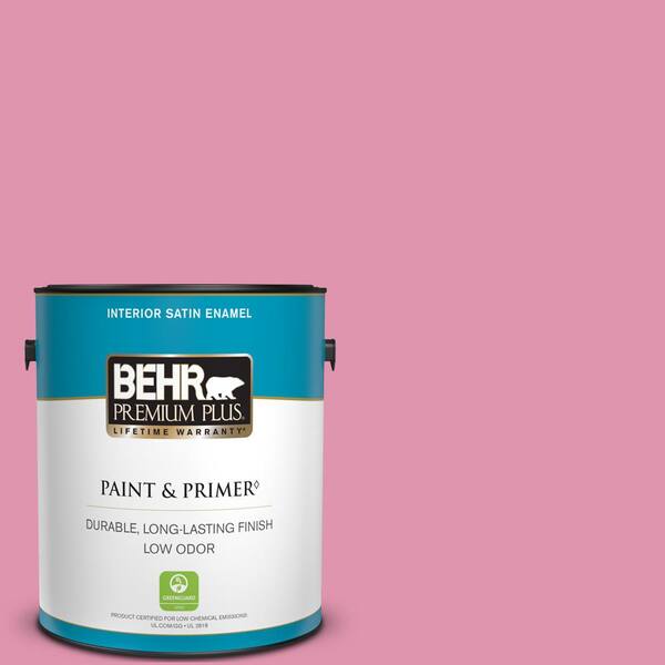 BEHR PREMIUM PLUS 1 gal. #P130-4 Its a Girl Satin Enamel Low Odor Interior Paint & Primer