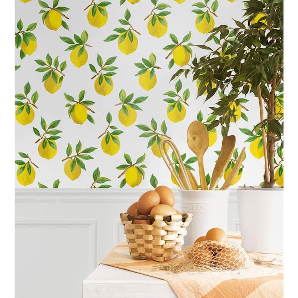 30.75 sq. ft. White Lemoncello Vinyl Peel and Stick Wallpaper Roll