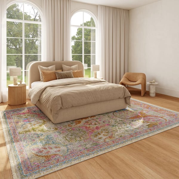 Quaint Harmony Pink Multicolor 10 ft. x 13 ft. Floral Contemporary Area Rug