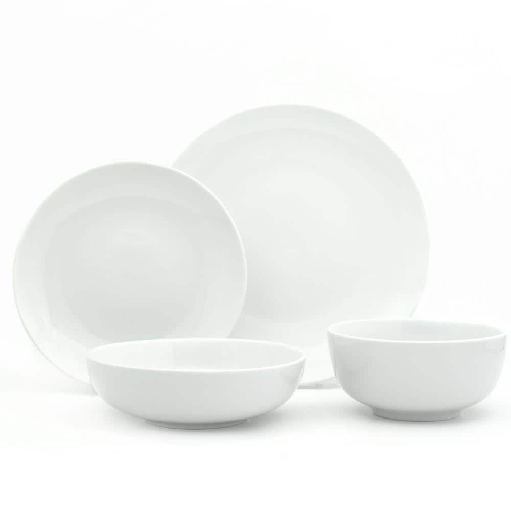 Glossy White 16-Piece Porcelain Dinnerware Set for 4