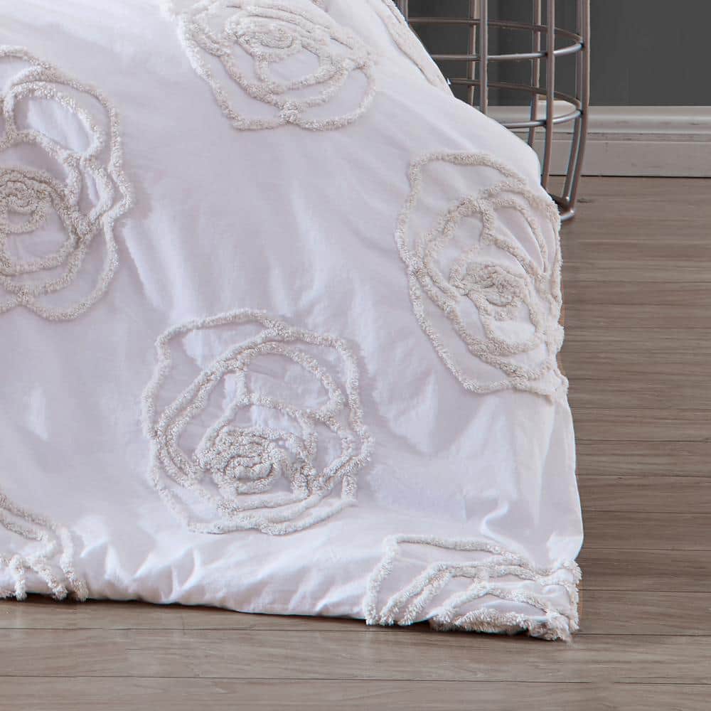 Rambling Rose Full/Queen Off-White Cotton Duvet Cover Set