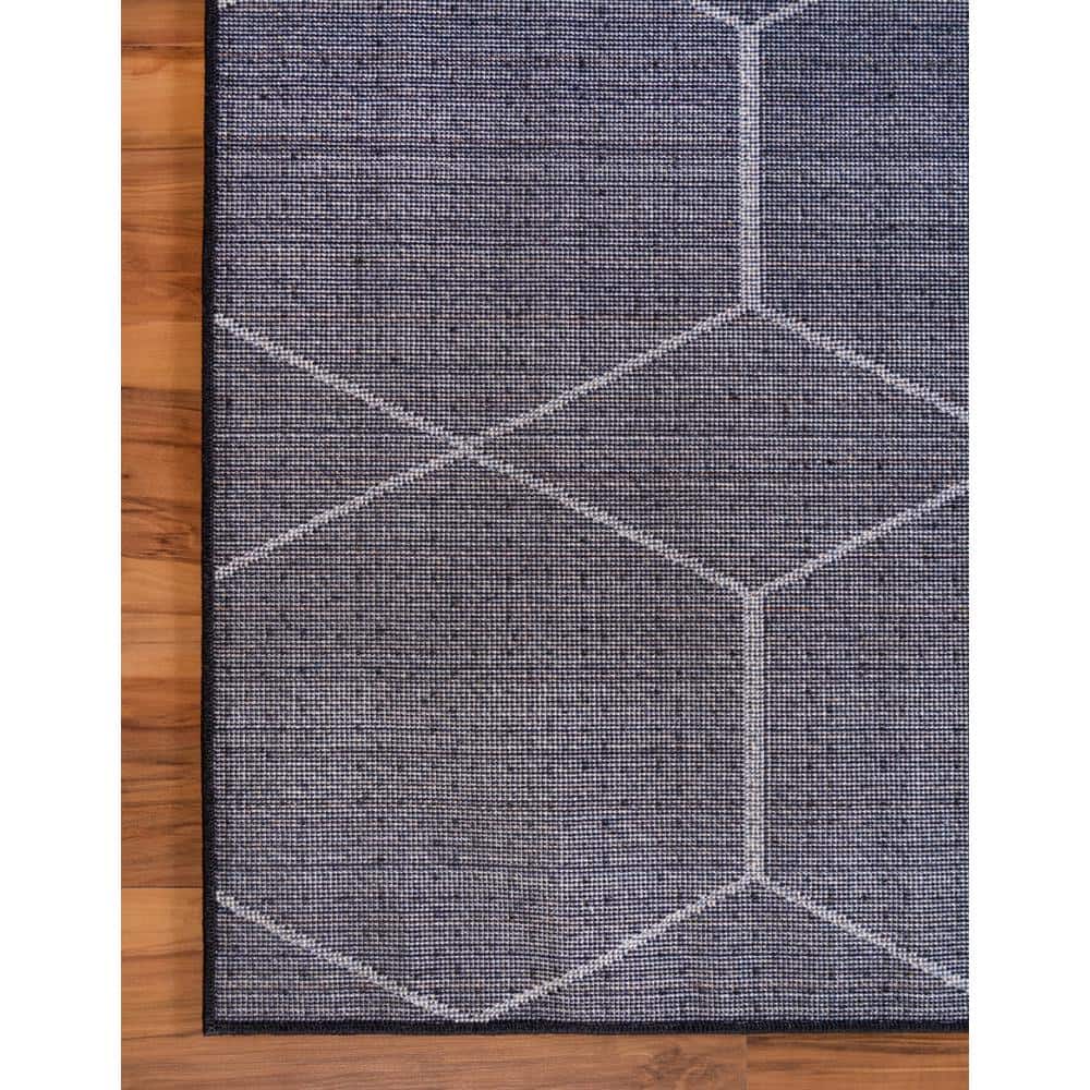 Modern Black and Ivory Trellis Synthetic Area Rug