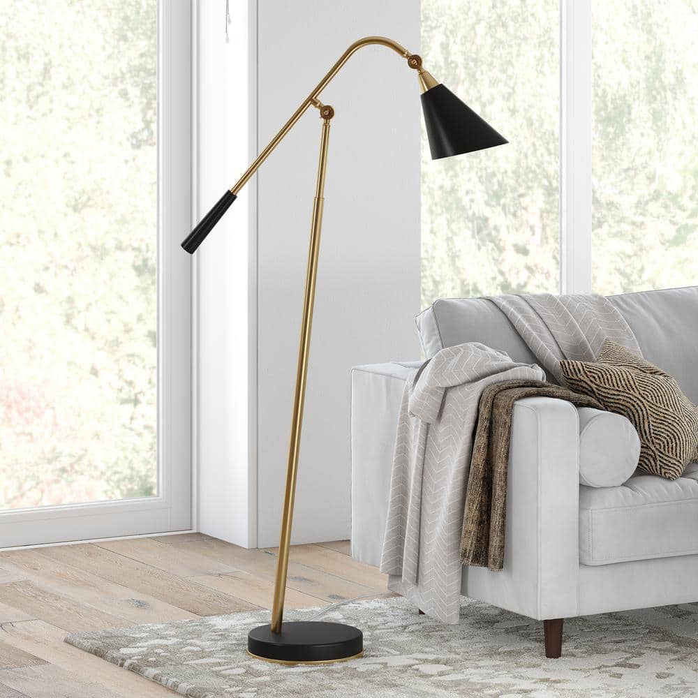Adjustable Brass and Matte Black Floor Lamp