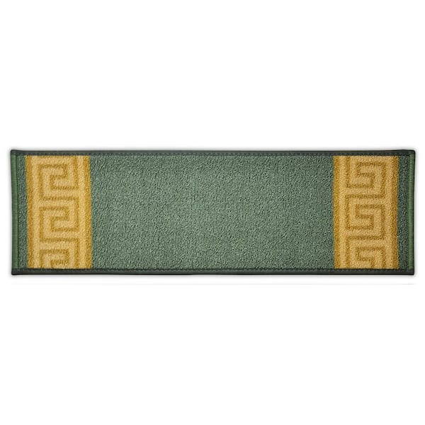RugStylesOnline Meander Custom Size Teal 6 in. x 32 in. Indoor Carpet Stair Tread Cover Slip Resistant Backing (Set of 13)