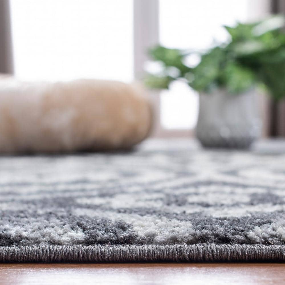 Charcoal and Ivory Floral High Pile Runner Rug