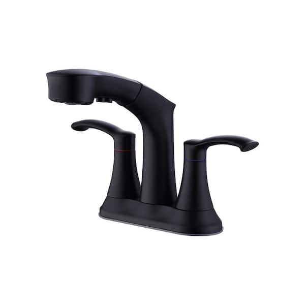 Unbranded 4 in. Centerset 2-Handle Pull-Out Spout Bathroom Faucet with Pull Out Sprayer in Matte Black