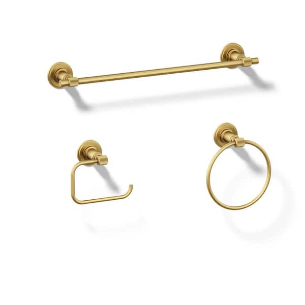 Torrington 3-Piece Bath Hardware Set with Hand Towel Holder, Towel Bar, Toilet Paper Holder in Brushed Moderne Brass
